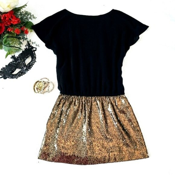 Express Women's Mini Dress Size XS Black Gold Sequins Cocktail Party Evening - Picture 13 of 14